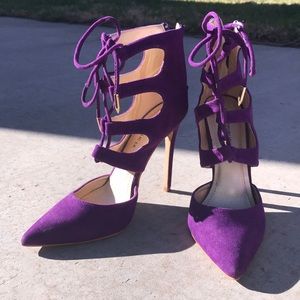 Purple velvet lace up high heels